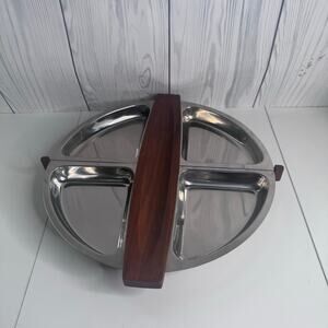 MCM 1960s Arthur Salm Stainless Steel Wooden Lazy Susan Party Tray Sweden